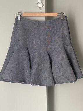MILLY Grey Twill Flounce Mini Skirt Fit & Flare Tartan Lined Made in USA Size 6
